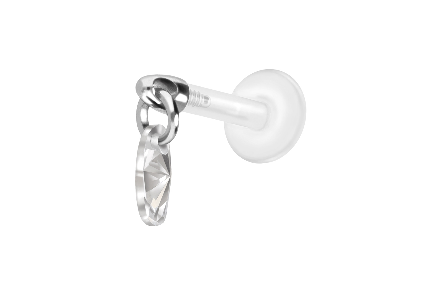 PTFE Labret Piercing mit Innengewinde + Titan-Aufsatz KRISTALLOVAL